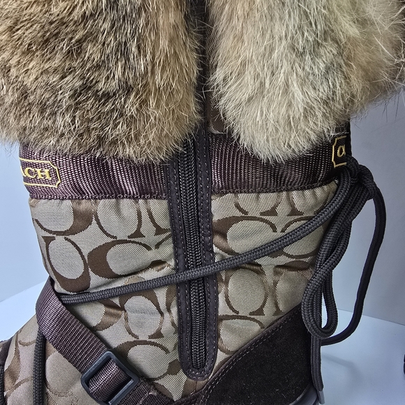 COACH Signature Women’s Sahara Monogram Canvas Suede Fur Vibram Snow Boots Sz 9 - Picture 10 of 14